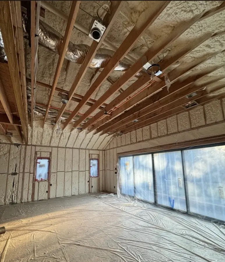 Interior walls and ceiling insulated with spray foam during new construction in Baytown